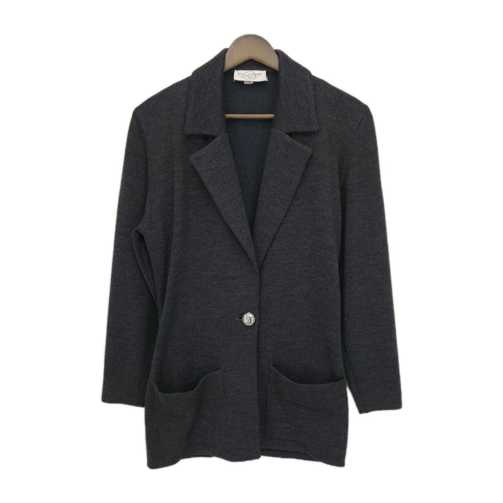 Vintage St. John Sportswear Womens Knit Button Blazer Jacket Gray Size P